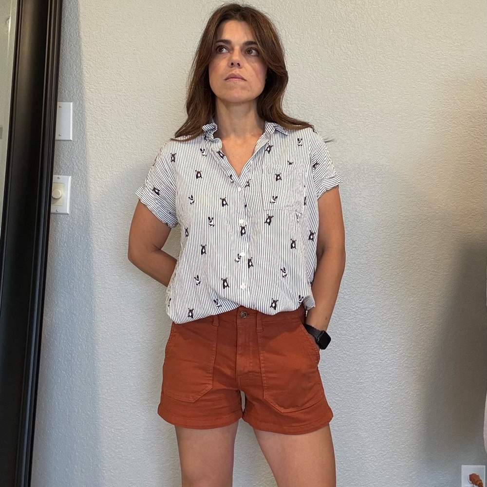 Jane + Delancey Black and White French Bulldog Print Button-Down Shirt - Picture 7 of 10